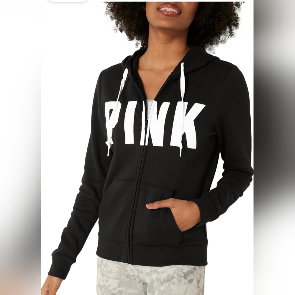 PRE OWNED VICTORIA SECRET PINK BLACK & WHITE S/P ZIP UP HOODIE